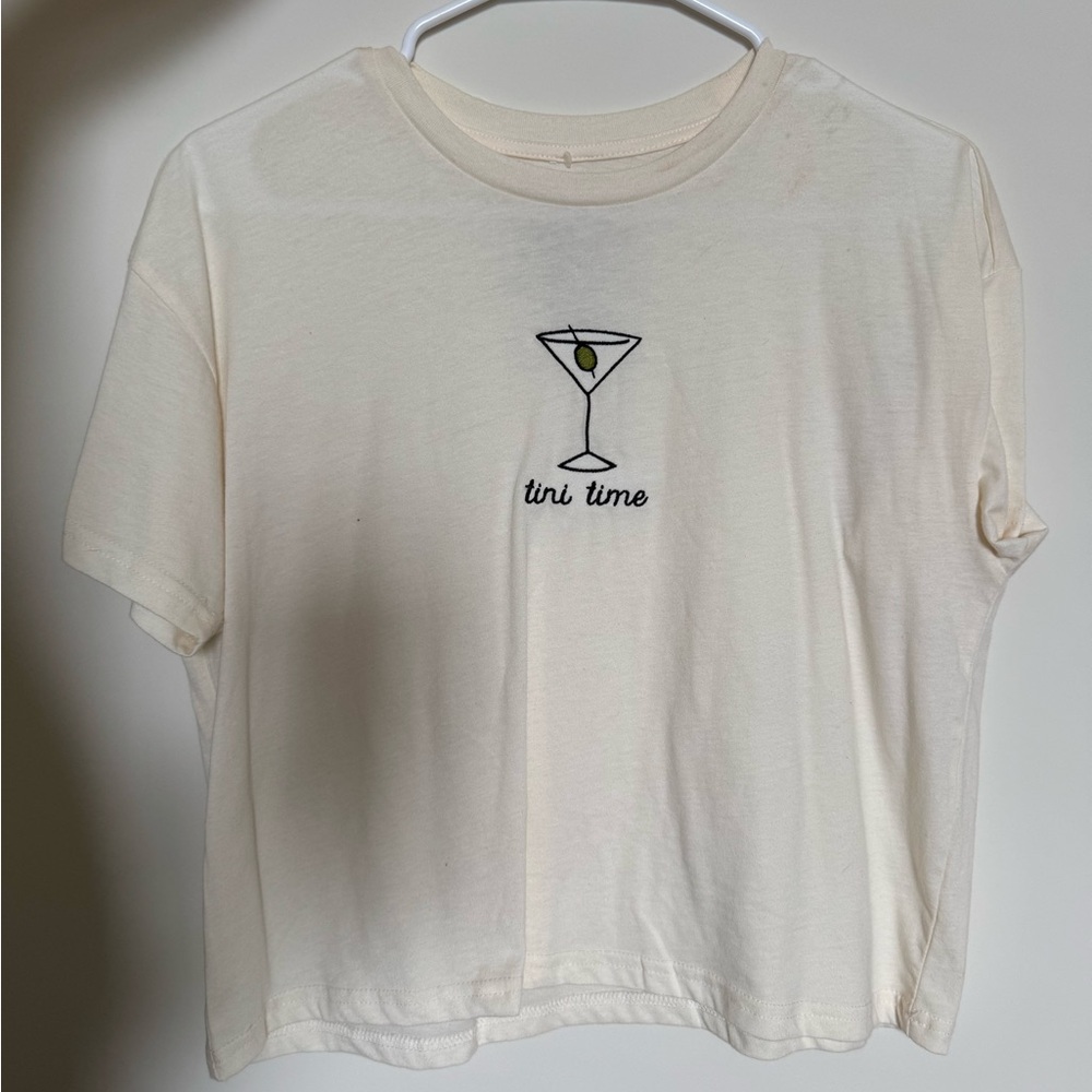 Cream T-Shirt with Martini Graphic